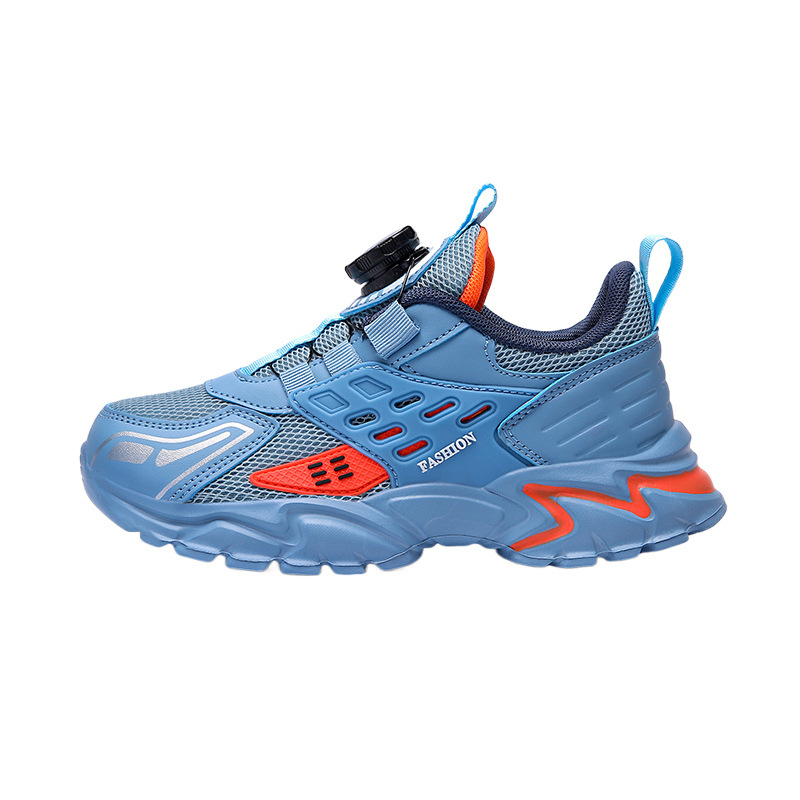 Zapatos respirables de malla para niños botones giratorios para niños al por mayor zapatos deportivos para niños 2024 primavera nuevos zapatos de papá