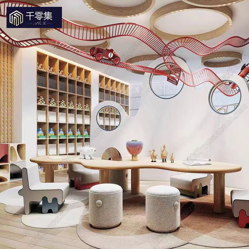 Kindergarten Children's Table and Chair Combination Baby Toy Table Six and a Half O'Clock School Reading Small Round Table Game Table and Stools