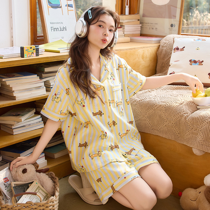Pijama de mujer 2026 nuevo verano algodón damas de manga corta pantalones cortos set cardigans dibujos animados ropa para el hogar verano