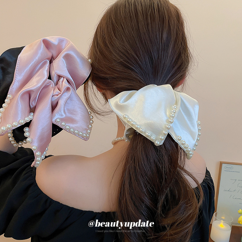 Tela elegante francesa, bufanda cuadrada de perlas, anillo para el cabello, nichos femeninos, cuerda para el cabello de alta gama, cuerda para el cabello de moda suave y dulce, accesorios para el cabello