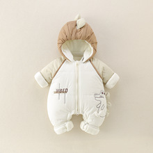 婴儿夹棉外出服带帽子宝宝连帽加棉外穿连体衣冬季加厚可爱爬服