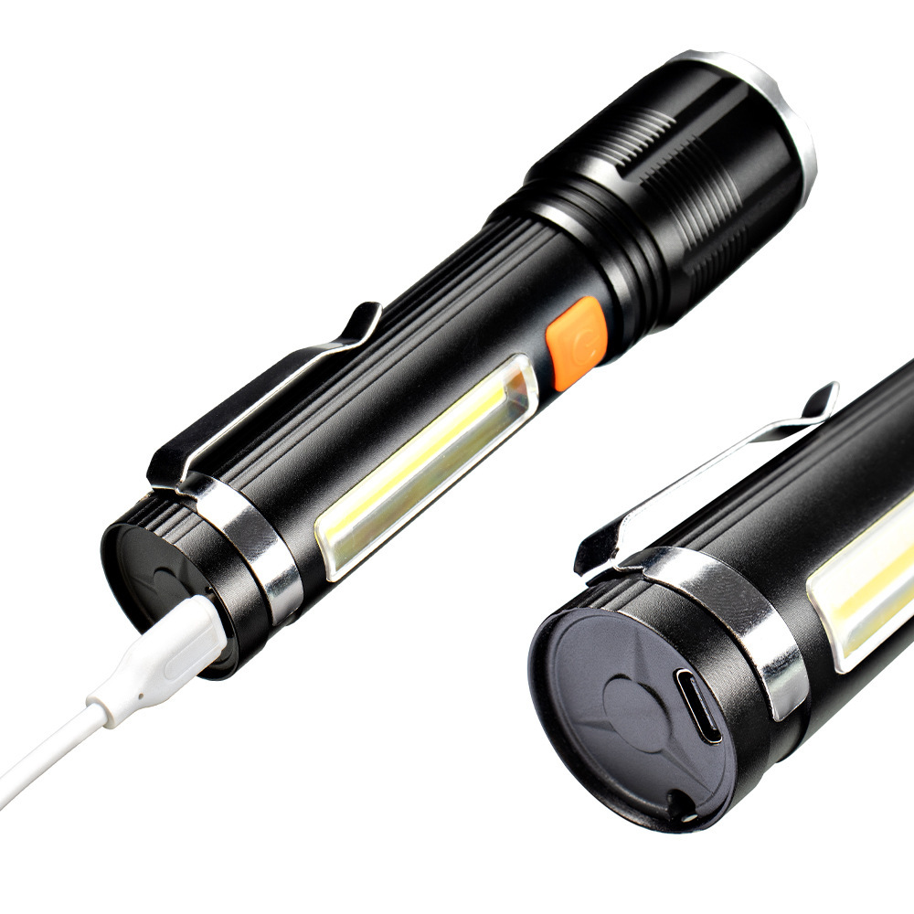 Nueva linterna al aire libre multifuncional impermeable P50 resaltar con luz lateral de la mazorca larga resistencia portátil de aleación de aluminio resistente a la caída