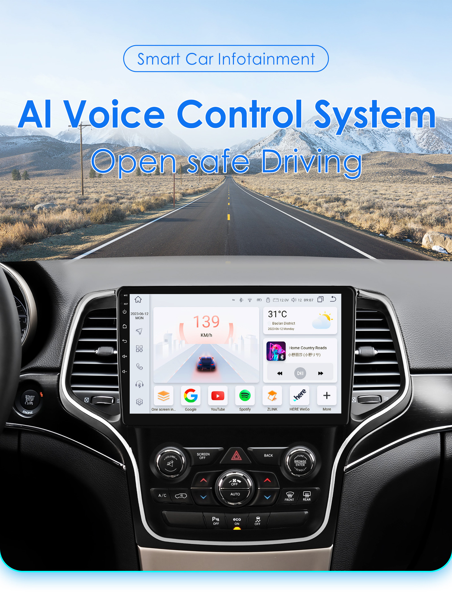 10inch Suitable for 14-22 Jeep Grand Cherokee Android Smart Large-Screen Car Central Control and Navigation All-In-One Machine