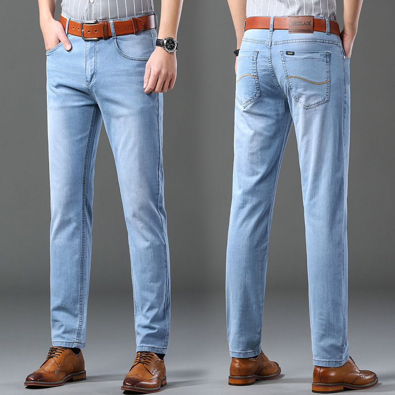 2026 Summer New Thin Denim Jeans for Men, Stretch Straight-Leg, Youth Casual Slim-Fit Trendy Light-Colored Long Pants
