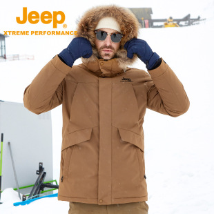 Jeep down jacket autumn and winter mid-length down jacket men's parka jacket raccoon fur collar winter jacket warm goose down jacket