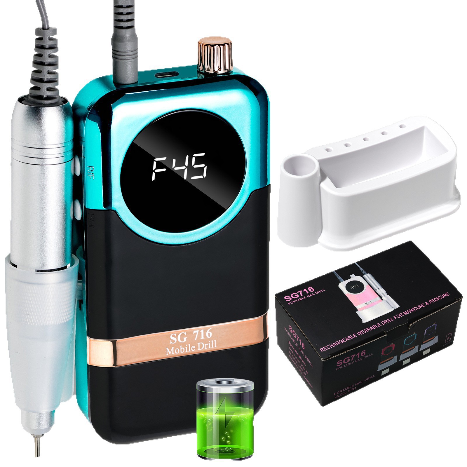 Lijadora de uñas recargable para tienda de uñas, lijadora de uñas y exfoliante, amoladora de uñas de almacenamiento eléctrico portátil