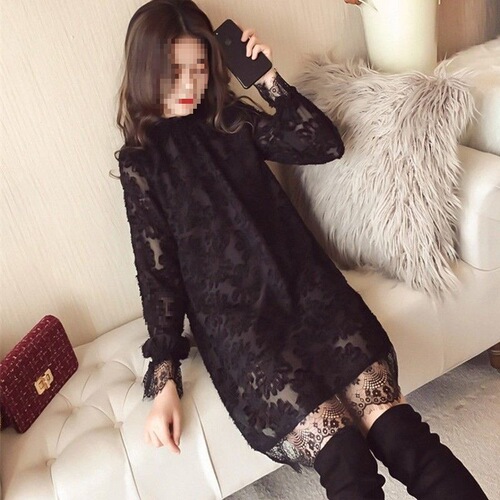 Lace Camisole Top for Women, Mid-Length, Autumn/Winter Korean Style, Fashionable, Sheer Net Blouse for Layering, Casual Women's Top
