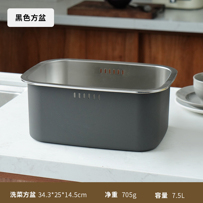 跨境日式大洗菜盆水果蔬菜沥水篮 304不锈钢多用油炸网篮过滤炸筐|undefined