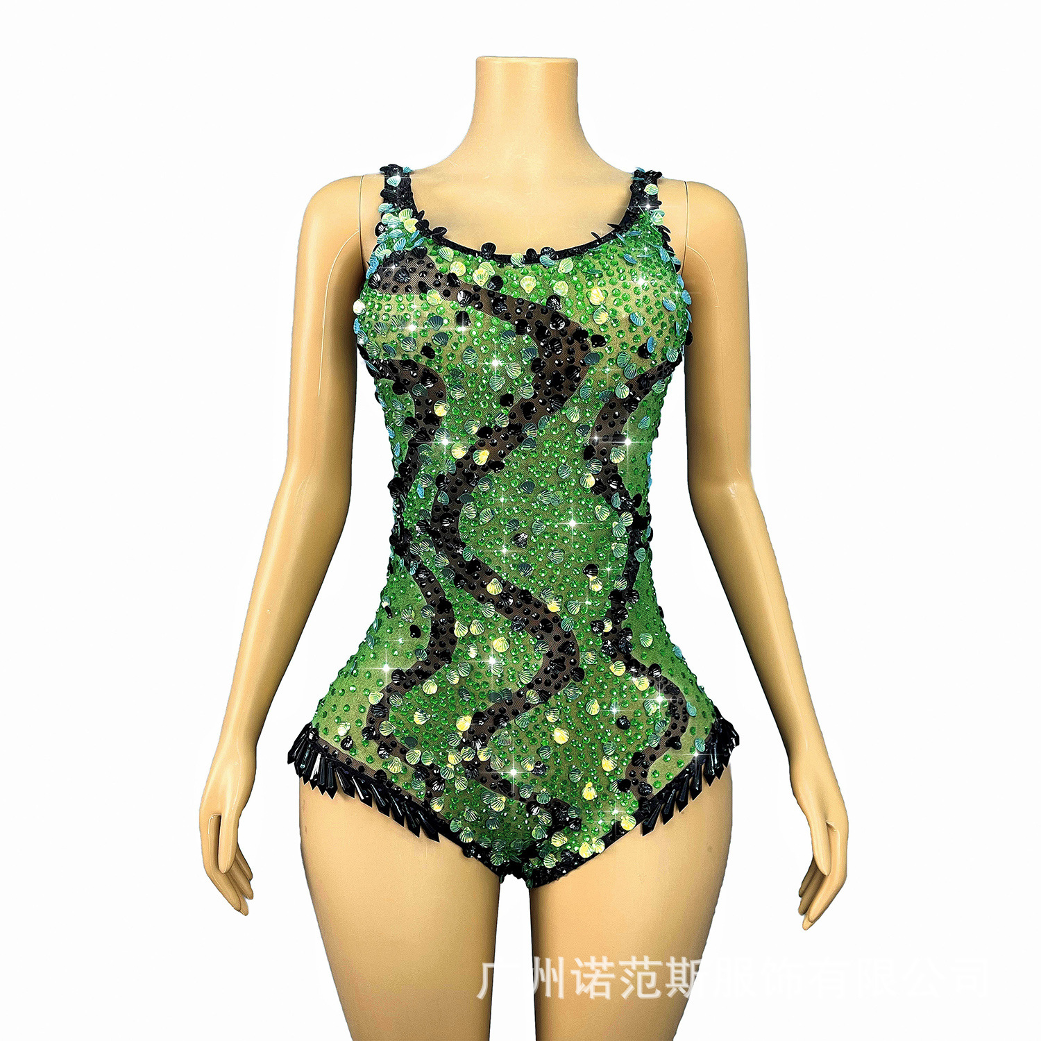 High-End Heavy-Duty Full-Diamond Shell Sequin Suspender Slim Jumpsuit Cheerleading Pole Dance Jiu-Jitsu Stage Performance Clothing