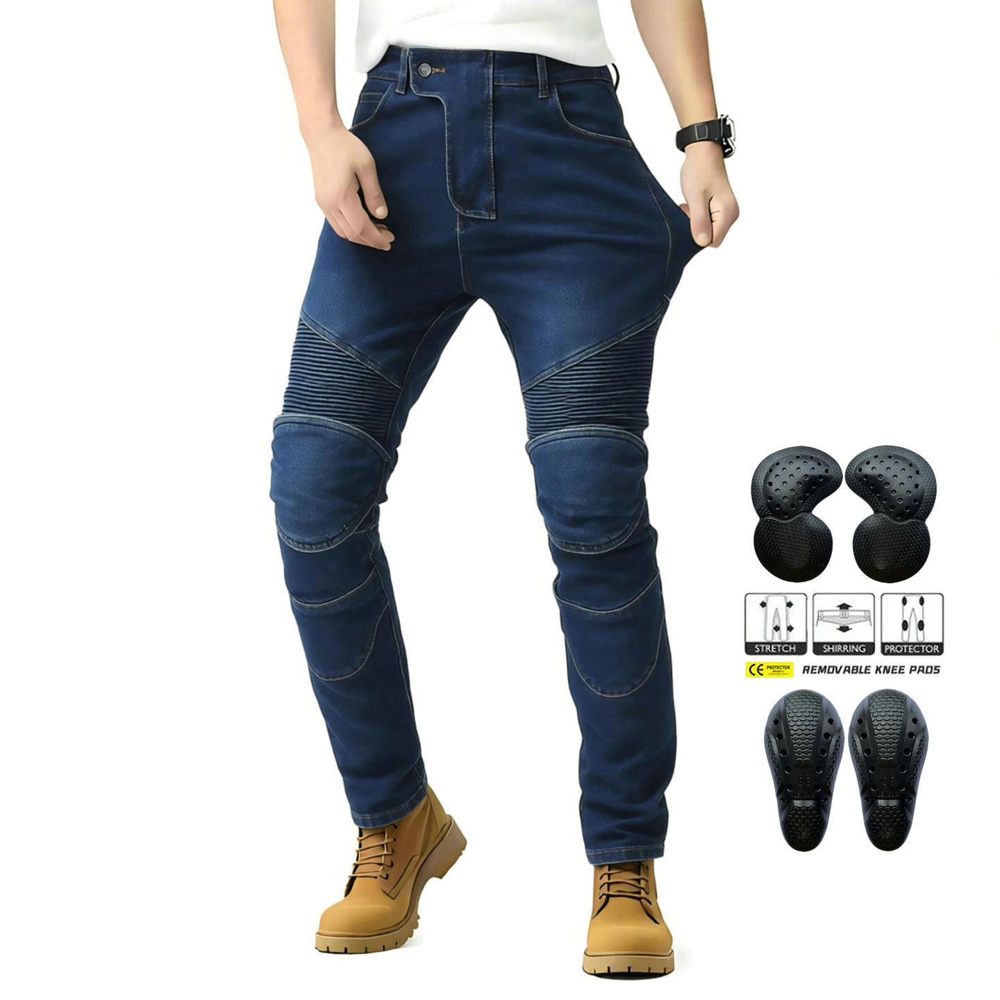 Volero motocicleta pantalones vaqueros rectos de la motocicleta de los hombres con la cubierta recta delgada pantalones de mezclilla de carreras