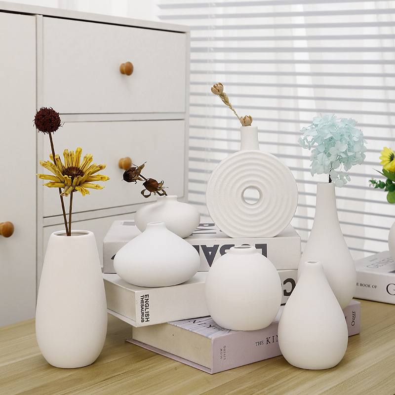 Jarrón de cerámica estilo nórdico para decoración del hogar arreglos florales y flores secas