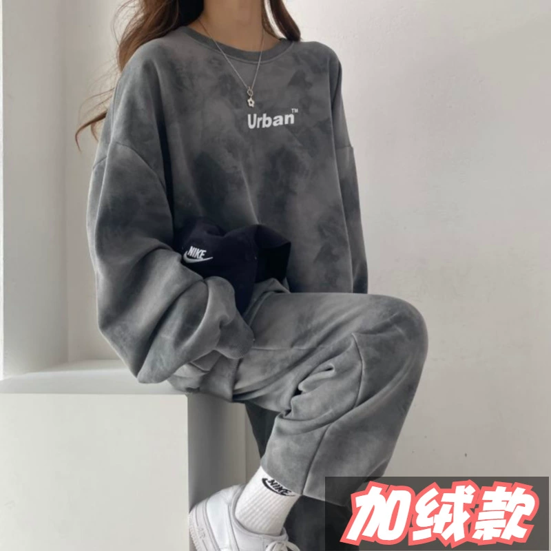 Костюм из хлопка с длинным рукавом и брюками, демисезонная fleece, большие размеры