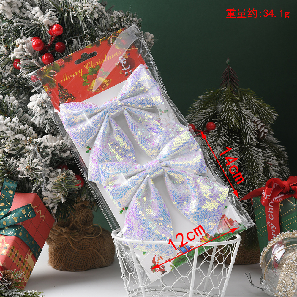 Nuevo lazo transfronterizo decoración navideña lentejuelas destello moda arco colgante de árbol de Navidad venta directa de fábrica