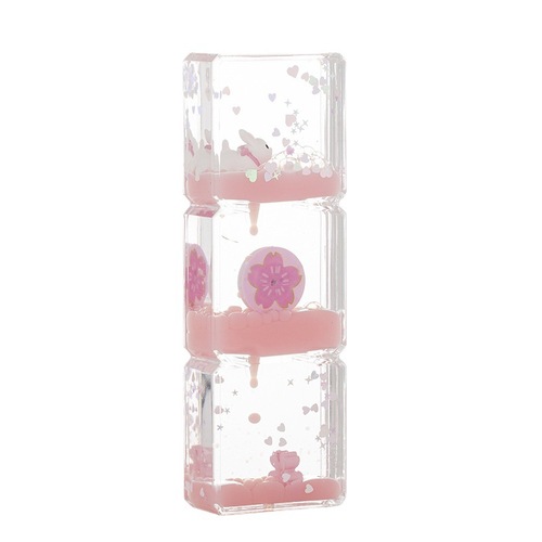 Geometric three-square cartoon rabbit enters oil and drops children's hourglass toy as a creative birthday gift for classmates