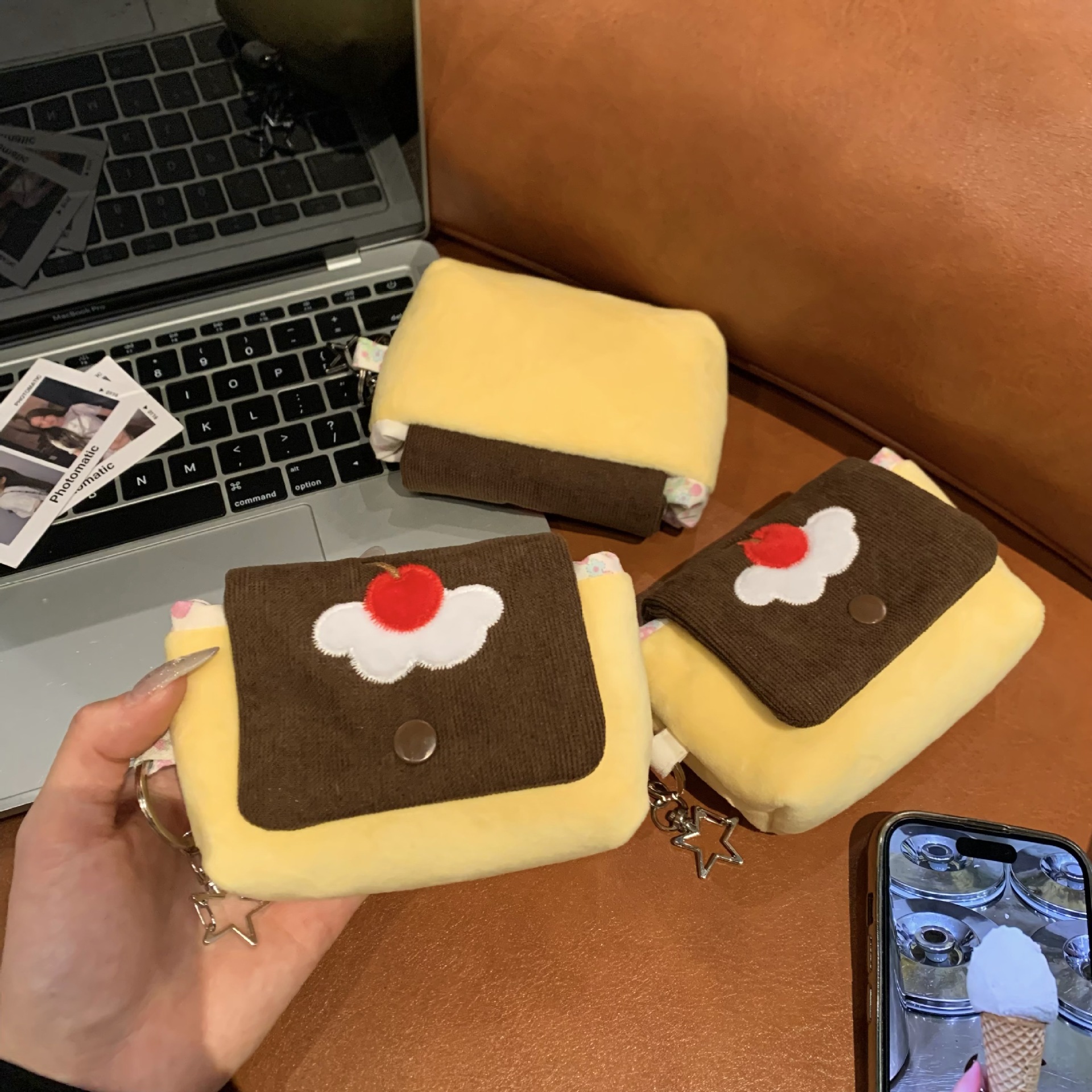 Cute Cherry Pudding Coin Purse Cartoon Mini Plush Portable Small Wallet Multifunctional Storage Card Holder Earphone Bag_maomaolike.com