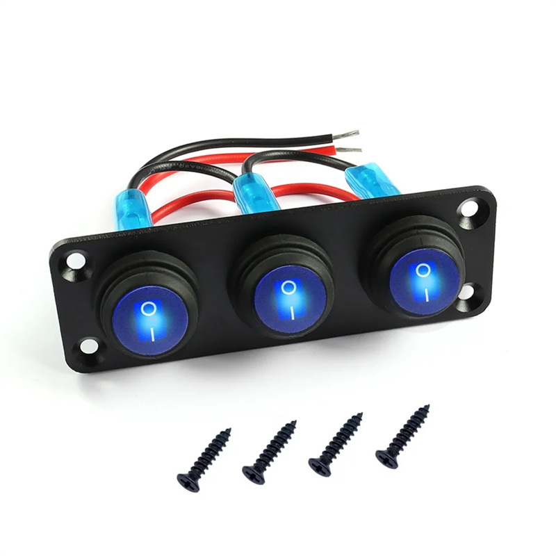 3位防水猫眼开关组合面板开关LED灯 汽车改装游艇面板开关12/24v