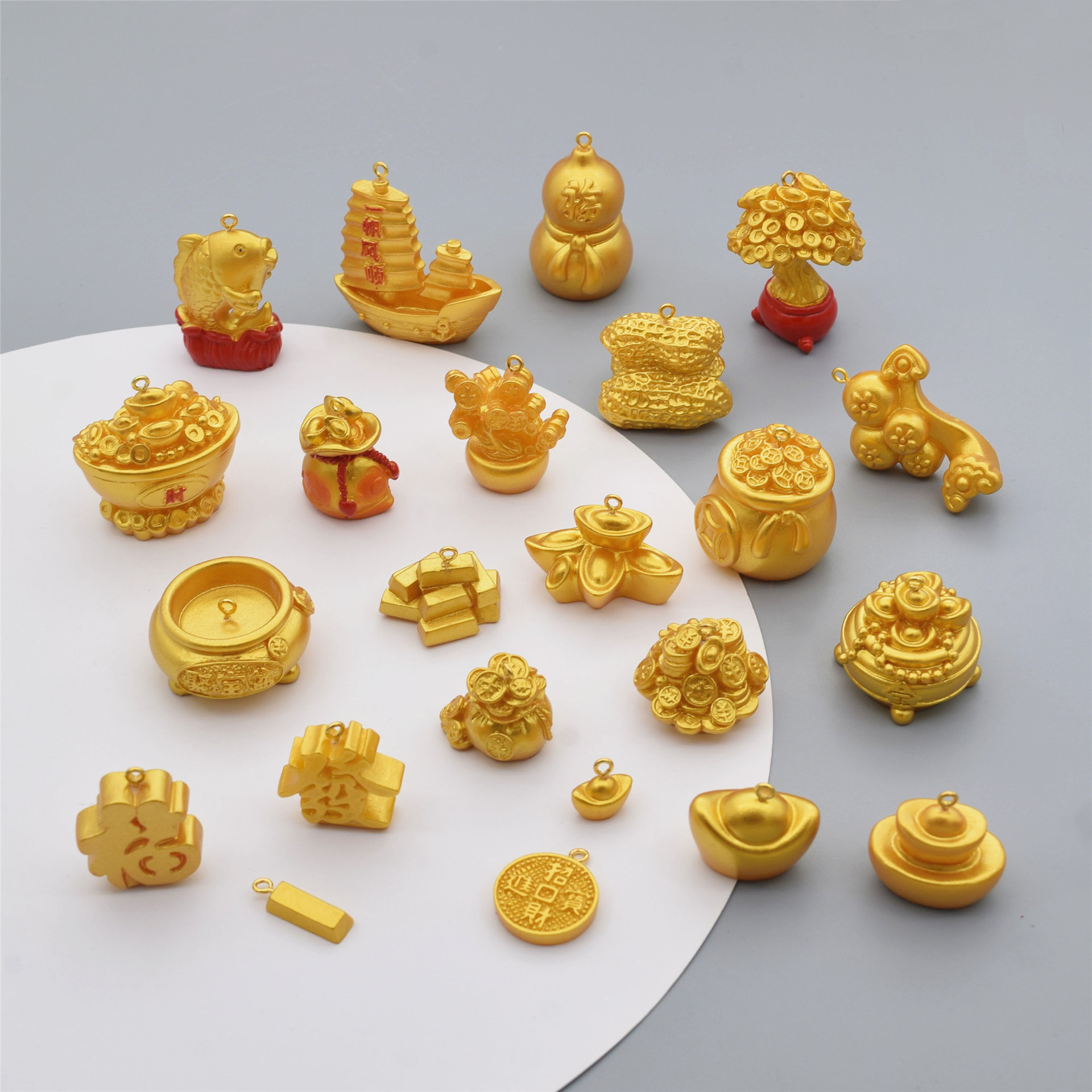 DIY饰品配件树脂工艺微景观新年装饰金色元宝葫芦發帆船摆件挂件