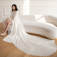 睡美人拖尾款婚紗長款晨袍女新娘婚禮法式白色禮服高級感兩件套