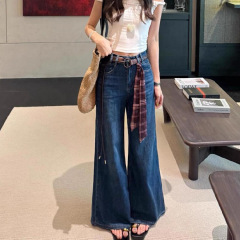复古直筒微喇牛仔裤女高腰2025春秋新款宽松显瘦百搭拖地喇叭长裤