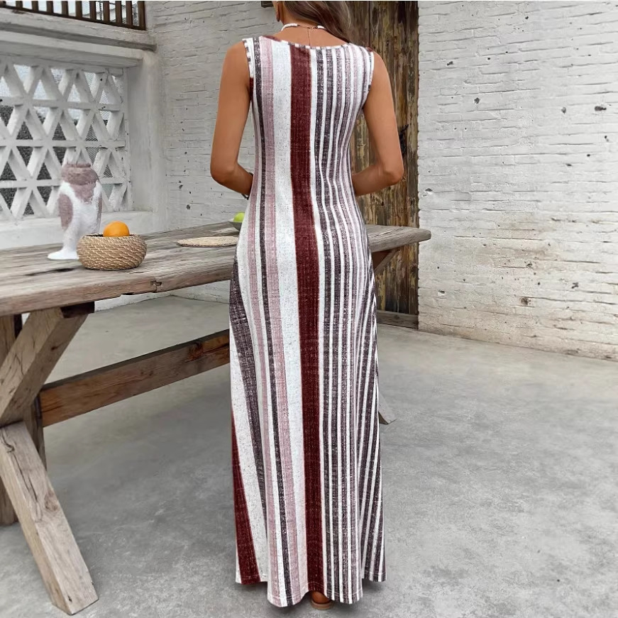 New European And American Independent Brand's Best-selling Women's Fashion Long Summer Vacation Style White Striped_voghion.com