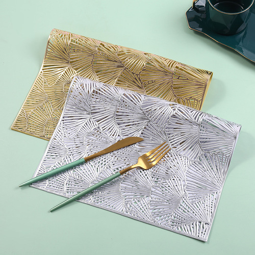 Tableware Mat with Ginkgo Leaf Pattern, Simple and Modern, Home Use, PVC Insulating Mat, Factory Direct Supply, Square, Western Dinner Cup Mat, Wholesale