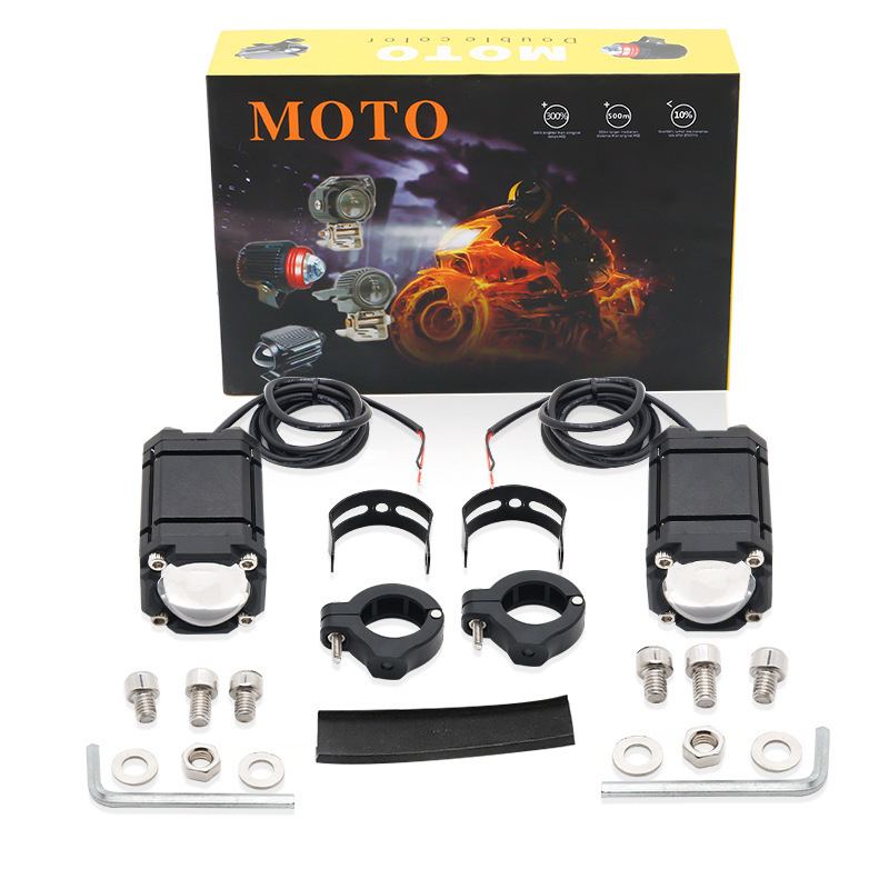 Lente de condensador superbrillante para motocicleta eléctrica, flash de explosión de ojos de demonios, luz de alto y corto alcance de dos colores, luz delantera para pavimentación de carretera