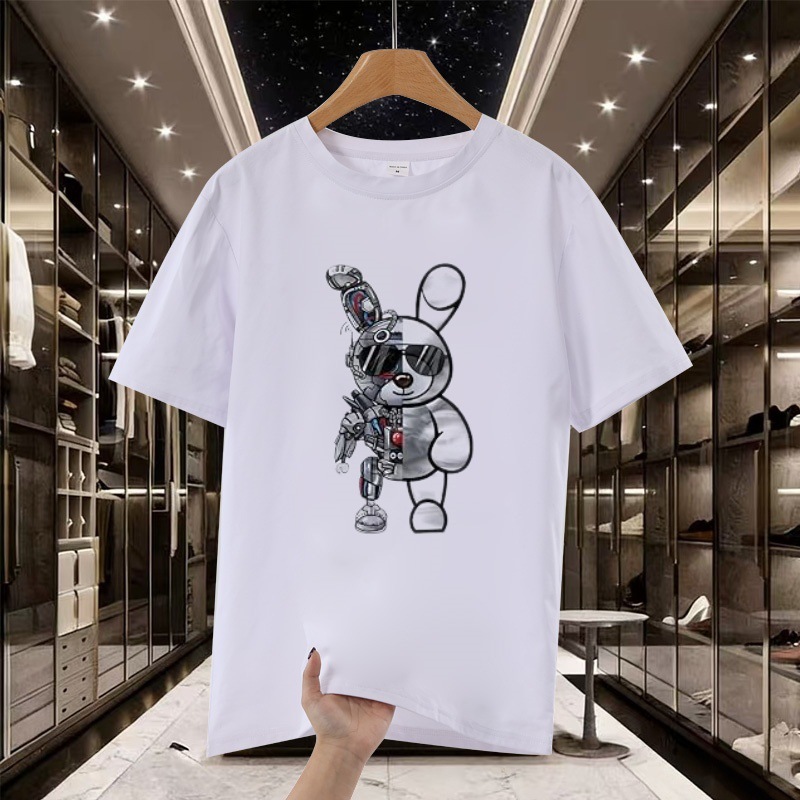 Tide Brand Mechanical Rabbit Printed Short-sleeved T-shirt, European And American Loose Large-size T-shirt Top_viptrois.com