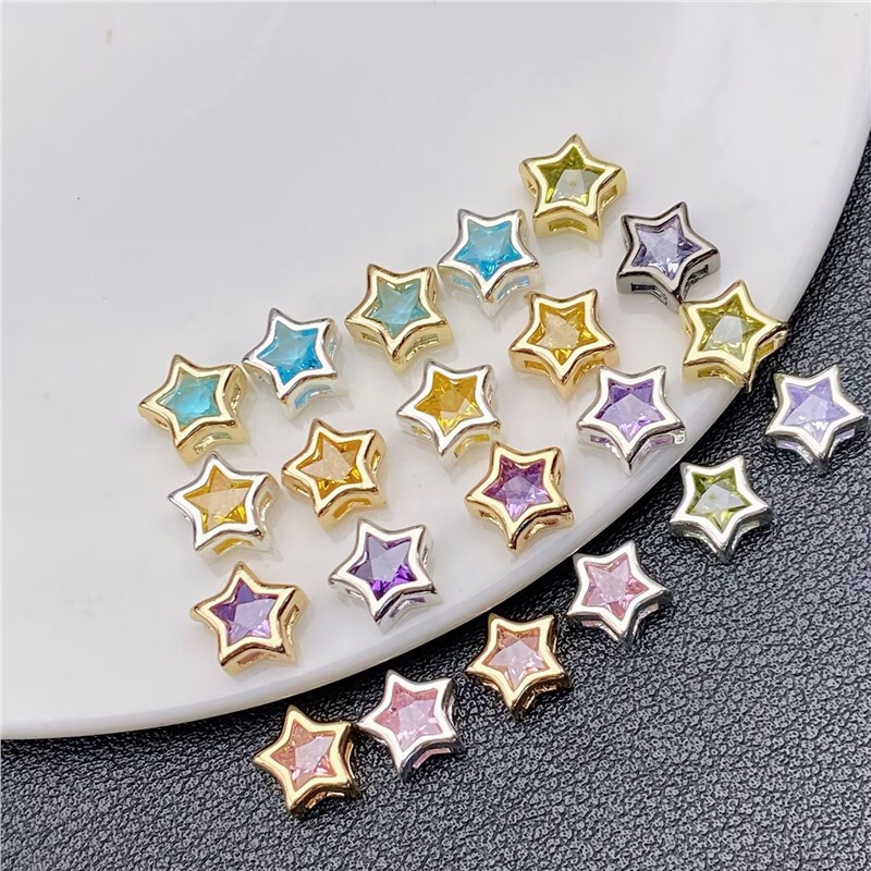 9Mm14K Zircon Five-Pointed Star Pendant DIY Nail Art Jewelry Stereo Colorful Star Diamond Nail Decoration
