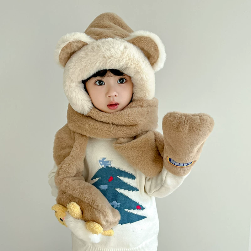 Детская шапка, шарф, тёплые бархатные милые зимние перчатки, 2–5 лет