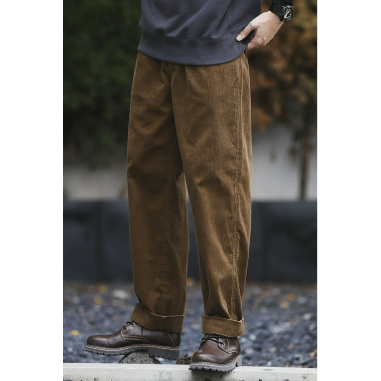 Corduroy cotton trend Japanese retro trousers, with short sleeve