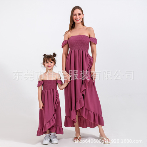 Cross-border new parent-child dress, floral long dress for mother + daughter + baby, home parent-child family set