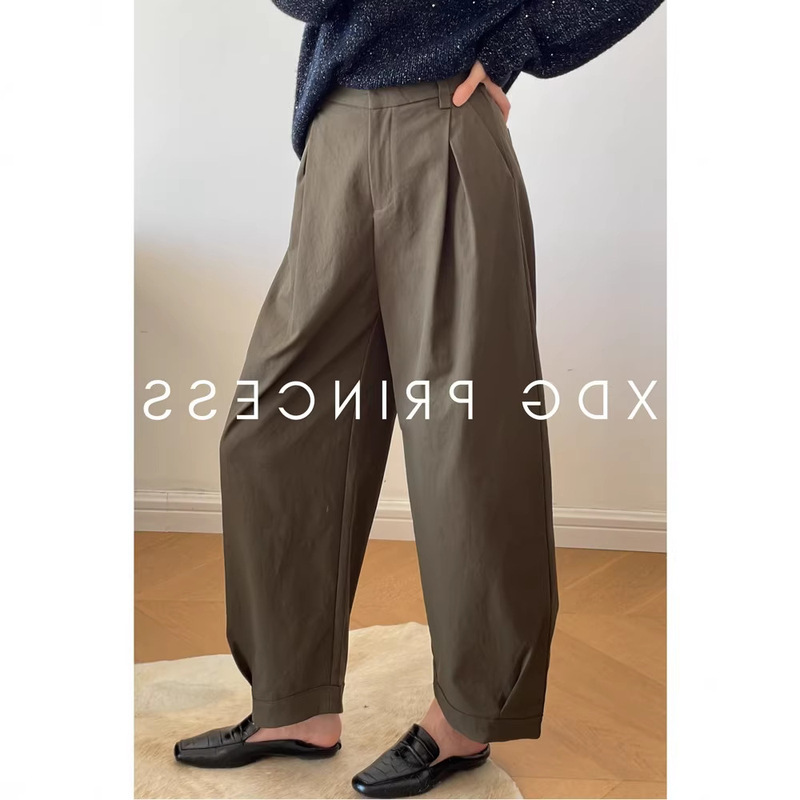 Exported Japanese Quality Cropped Balloon Pants, Stylish Wide-Leg Pants, Spring and Autumn Loose High-Waisted Casual Pants for Petite Women