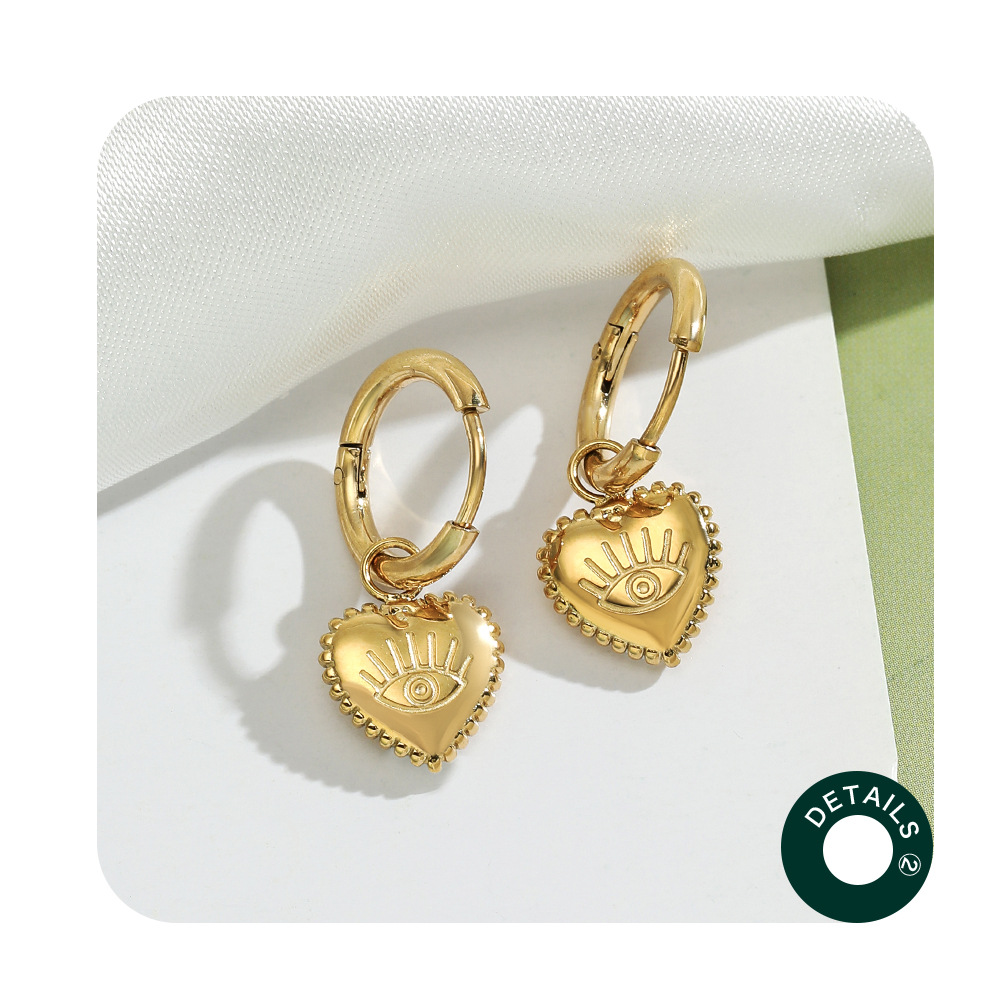 Heart Shape Pattern Women'S Gender Vacuum Plating Real Gold Plated Heart Shape 304 Stainless Steel Casual Retro Waterproof Non Tarnish Drop Earrings