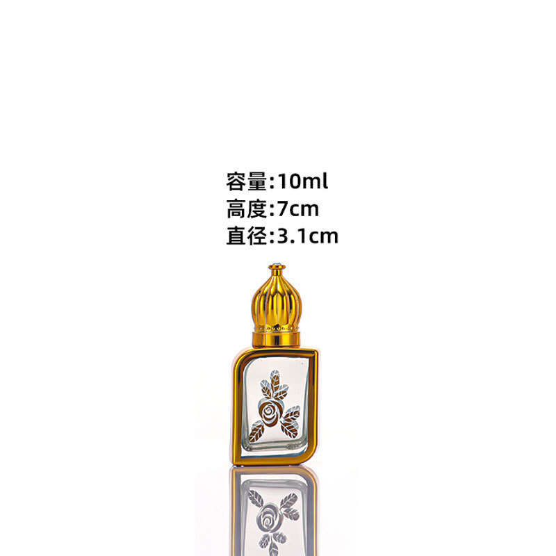 新しい中東電気メッキホットスタンピングパターンエッセンシャルオイルローラーボールガラスボトルポータブル旅行ホットスタンピング香水空ボトル|undefined