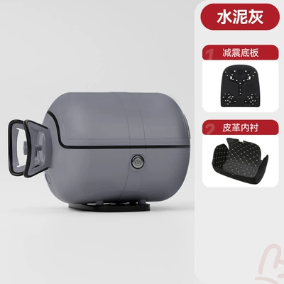 New Motorcycle Tail Box, Motorcycle trunk - matte-cement-gray-black-circle-and-black-edges-customized-and-shipped-within-48-hours