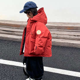 儿童工装羽绒服韩版新款男童女童加厚连帽白鸭绒防水冲锋衣外套潮