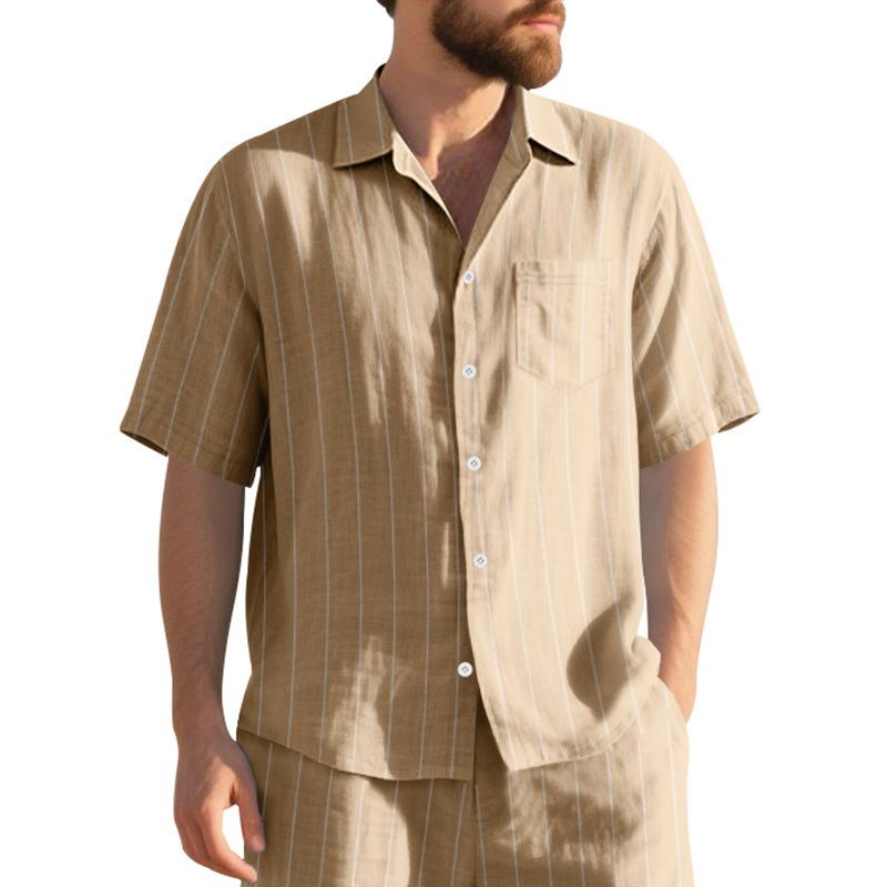 Nuevo año nuevo camisa a rayas de hombre de manga corta transfronteriza nueva manga corta a rayas suelta grande verano