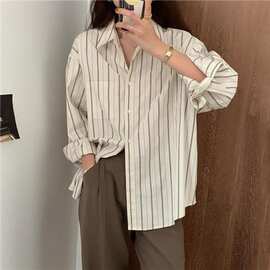 剪刀石衬衣女法式设计感小众叠穿内搭条纹衬衫百搭上衣早初