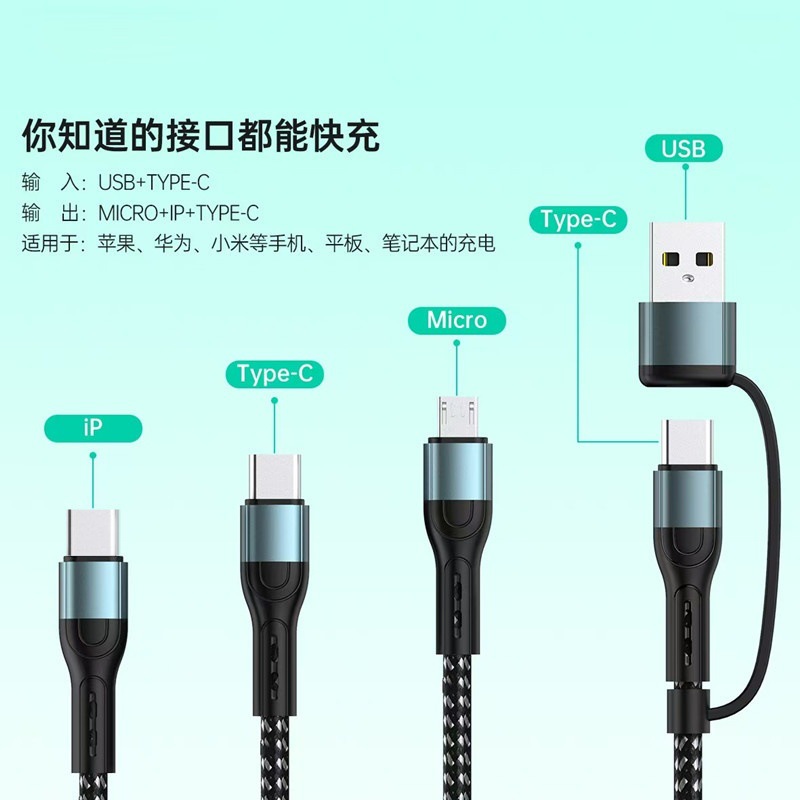 100W süper hızlı şarj beşi bir arada veri kablosu iki ila üç Apple Huawei Xiaomi Android tip-c şarjı için uygundur