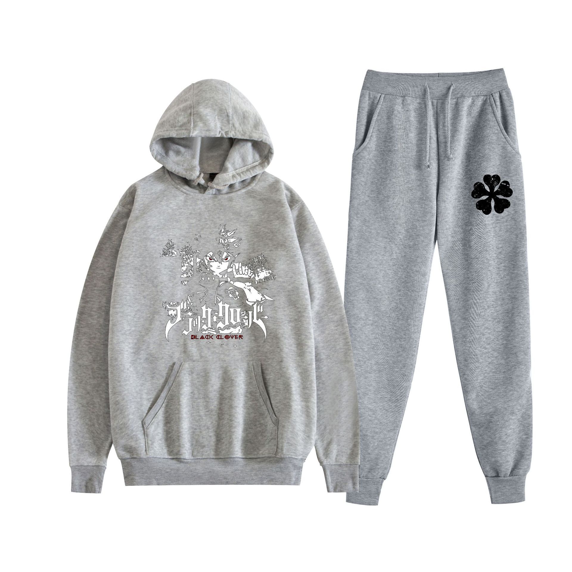 Europa y América otoño e invierno negro trébol de cuatro hojas periférico bidimensional hombres y mujeres deportes de ocio más suéter con capucha de terciopelo traje al por mayor