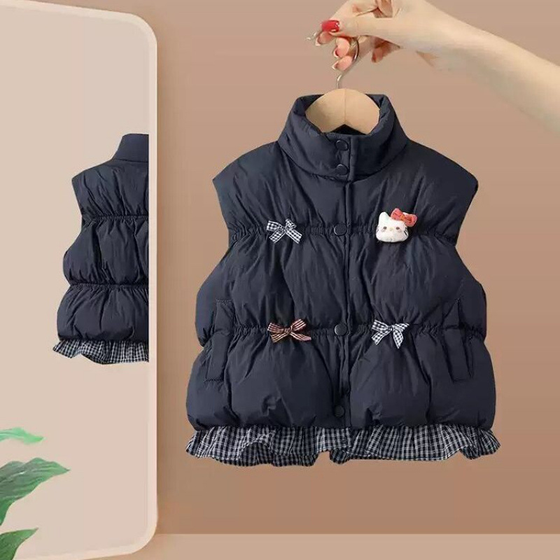 New autumn/winter style girls' fleece cotton vest, short Korean style, for toddlers and babies, warm cotton-padded jacket.