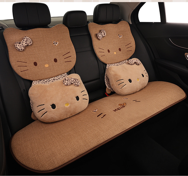 Car Seat Cushion for All Seasons, Side-Mounted, Reverse-Wrapped Kt Summer Cushion, Breathable, Non-Slip, Cartoon Seat Cushion, Five-Seater Car Seat Cover