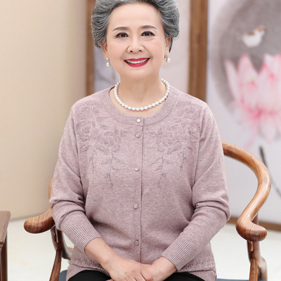 Middle-Aged and Elderly Outwears Spring and Summer Woolen Sweaters Cardigans for Women 60 and 70 Years Old Elderly Mothers Outwears Grandma Clothes