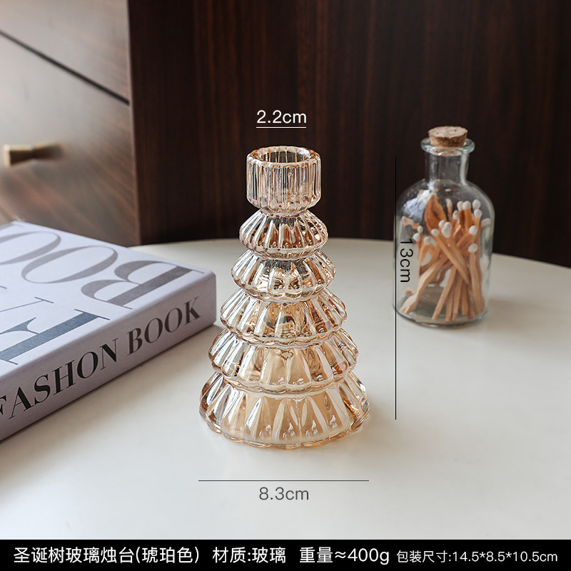 北欧シンプルな透明ガラスクリスマスツリー燭台装飾品クリスマスホリデー用品家庭用品テーブル装飾|undefined