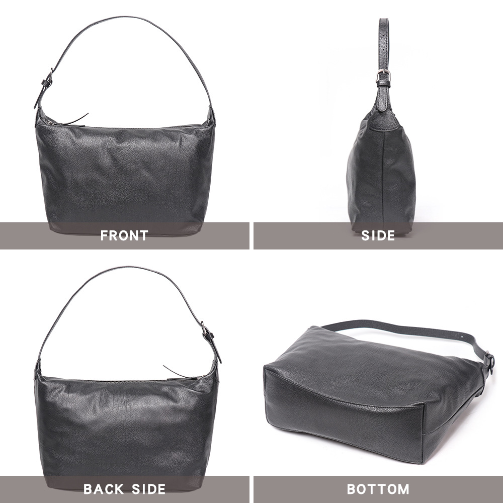 Japanese And Korean Style Simple Fashion Solid Color Shoulder Bag Top Grain Cowhide Crossbody Commuter Bag Genuine Leather Minimalist Individual Hobo Bag - Thumbnail 3