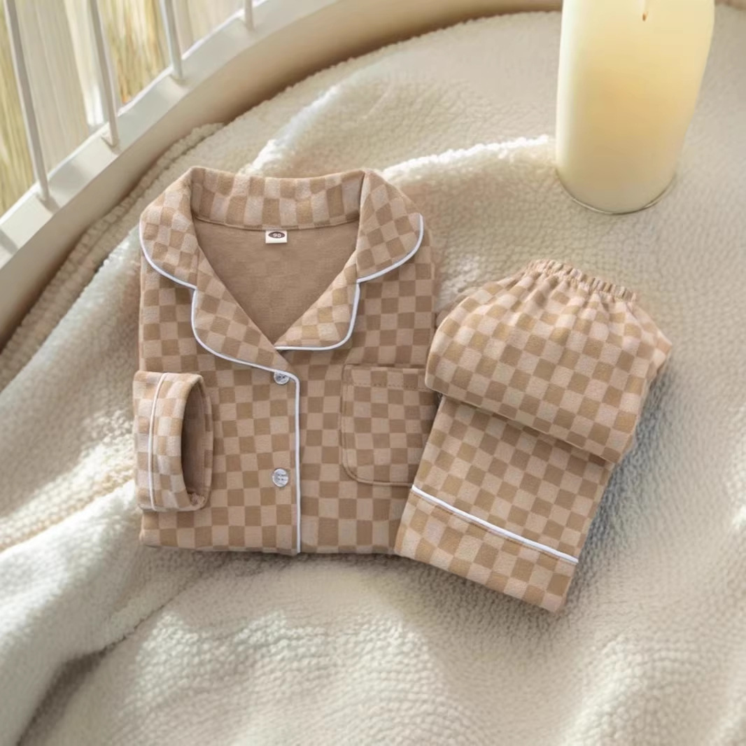 Pijamas infantiles otoño y invierno estilo de ternudo para niños y niñas ropa de hogar molida engrosada ropa de hogar para niños cardigans