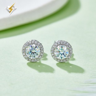 Moissanite earrings cross-border foreign trade e-commerce new round 0.5 karat earrings Seiko S925 silver jewelry