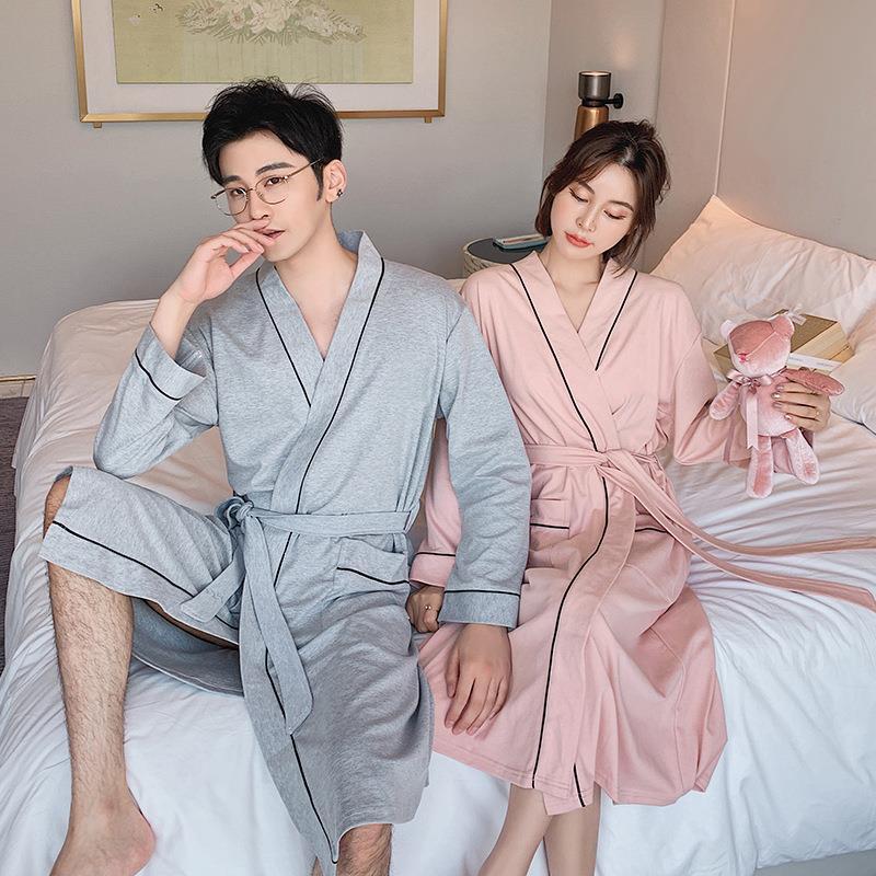 白いナイトガウン男性と女性のバス服純綿長袖春と秋の夏プラスサイズのロングパジャマ美容|undefined