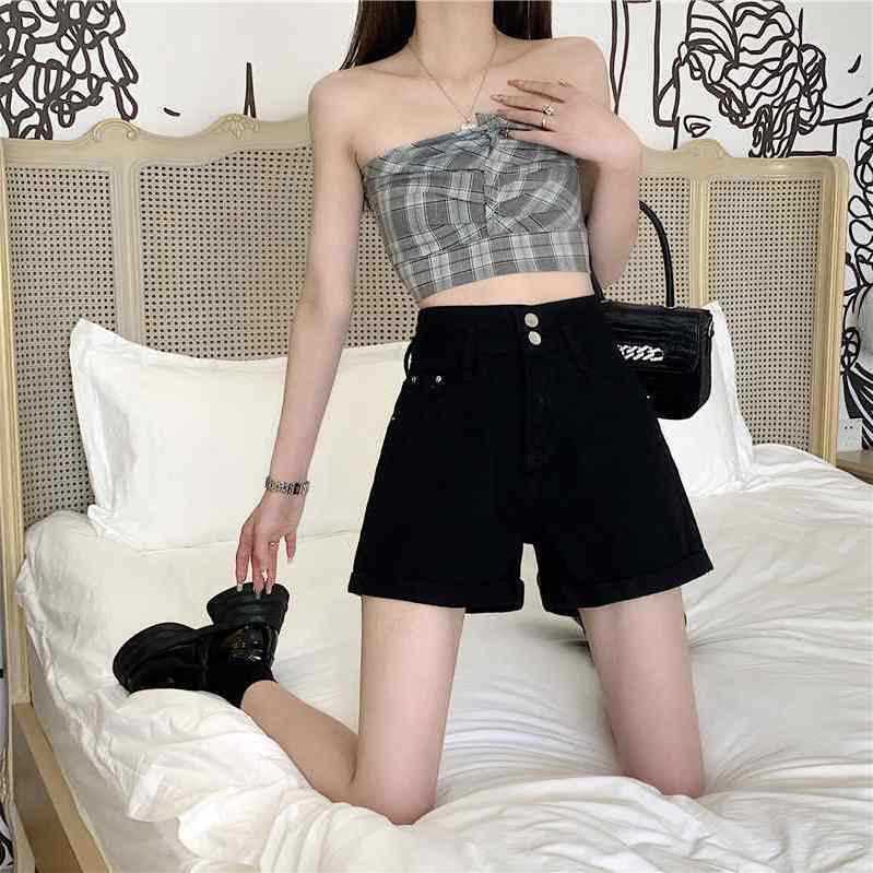 Korean Style High Waist Denim Shorts Women's Summer Thin 2023 New Loose Slim A- Line Curled Super Short Hot Pants