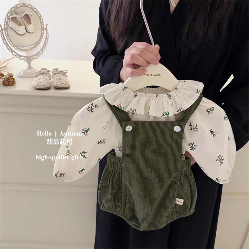 Ins Spring and Autumn Clothes Baby's Strap Bag Fart Pants Western Style Baby Girl Triangle Hatshirt Climbing Clothes All-match Pants